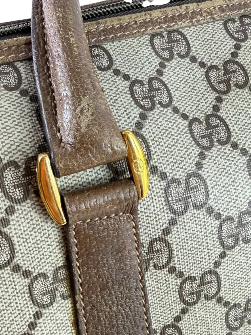 GUCCI Beige Canvas GG Monogram Web Accent Supreme Boston Bag Made in Italy